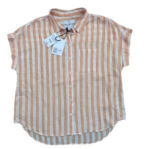 New Lola River Stripe Linen Blend Blouse Womens sz L Apricot Peach